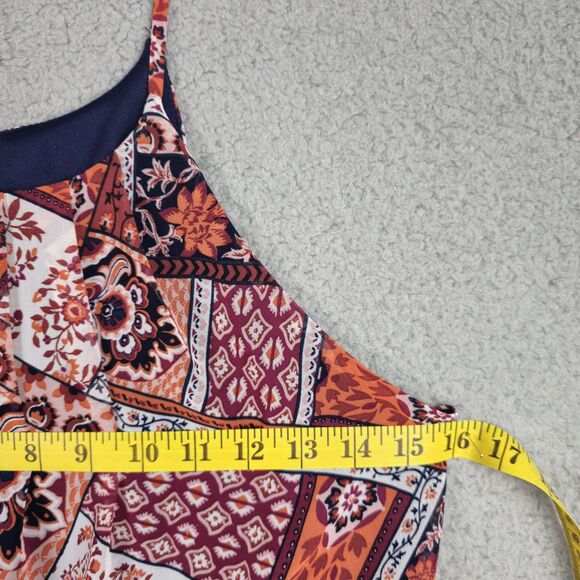 By & By Sun Dress Womens S Orange Blue Patchwork Colorful Lined Shoulder Straps - Picture 12 of 15